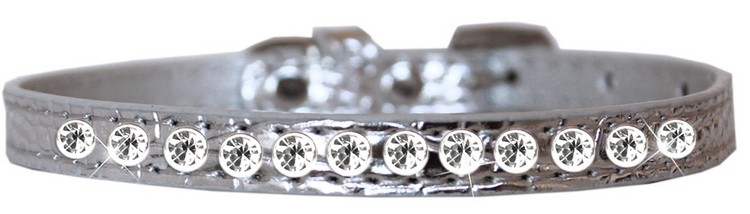 One Row Clear Jewel Croc Dog Collar Silver Size 12